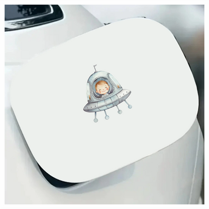 Smiling Child Inside Grey Spaceship Vinyl Decal Sticker