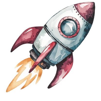 Colorful cartoon rocket ship with flames on a white background vinyl sticker.