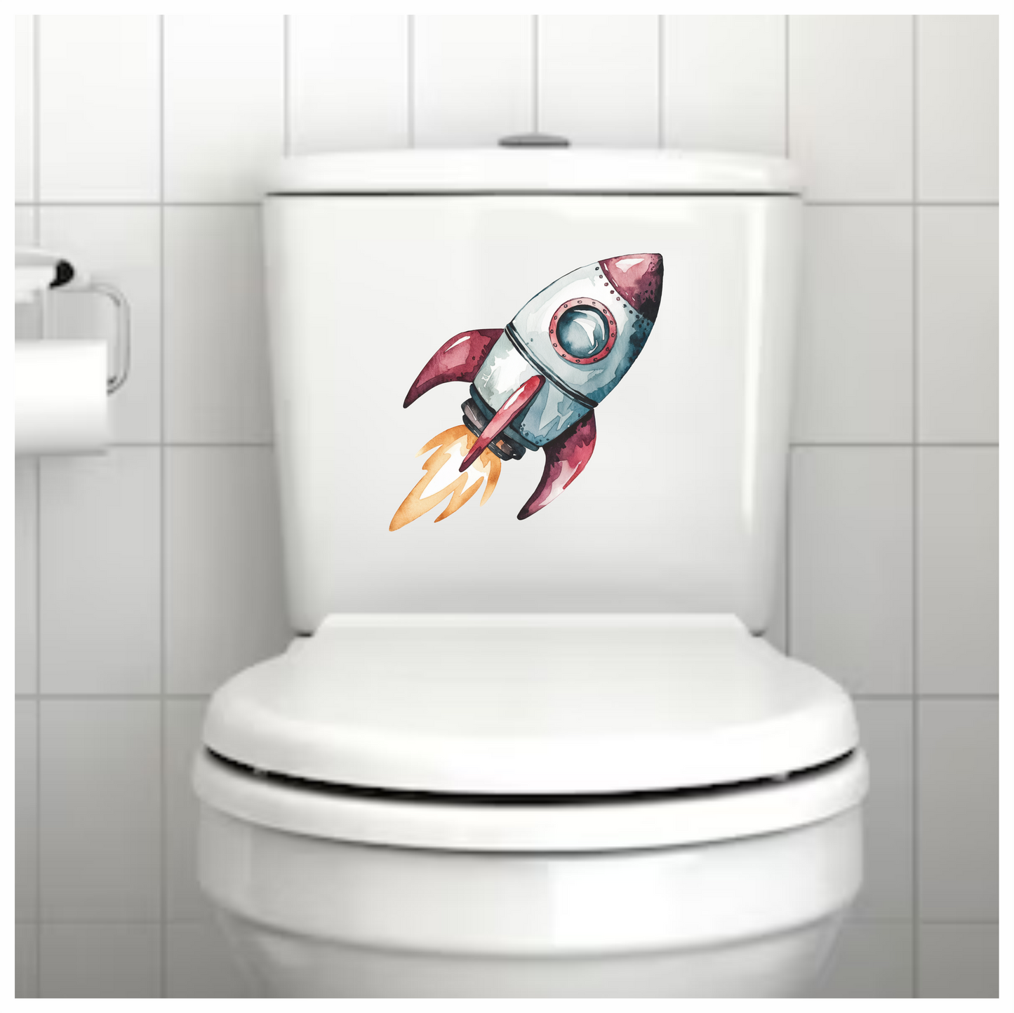 Rocket Ship Cartoon Illustration Red Vinyl Decal Sticker