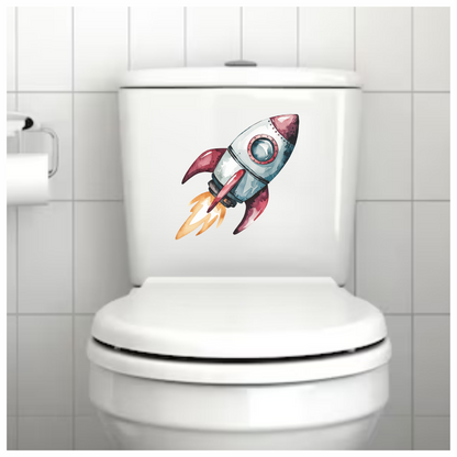 Rocket Ship Cartoon Illustration Red Vinyl Decal Sticker