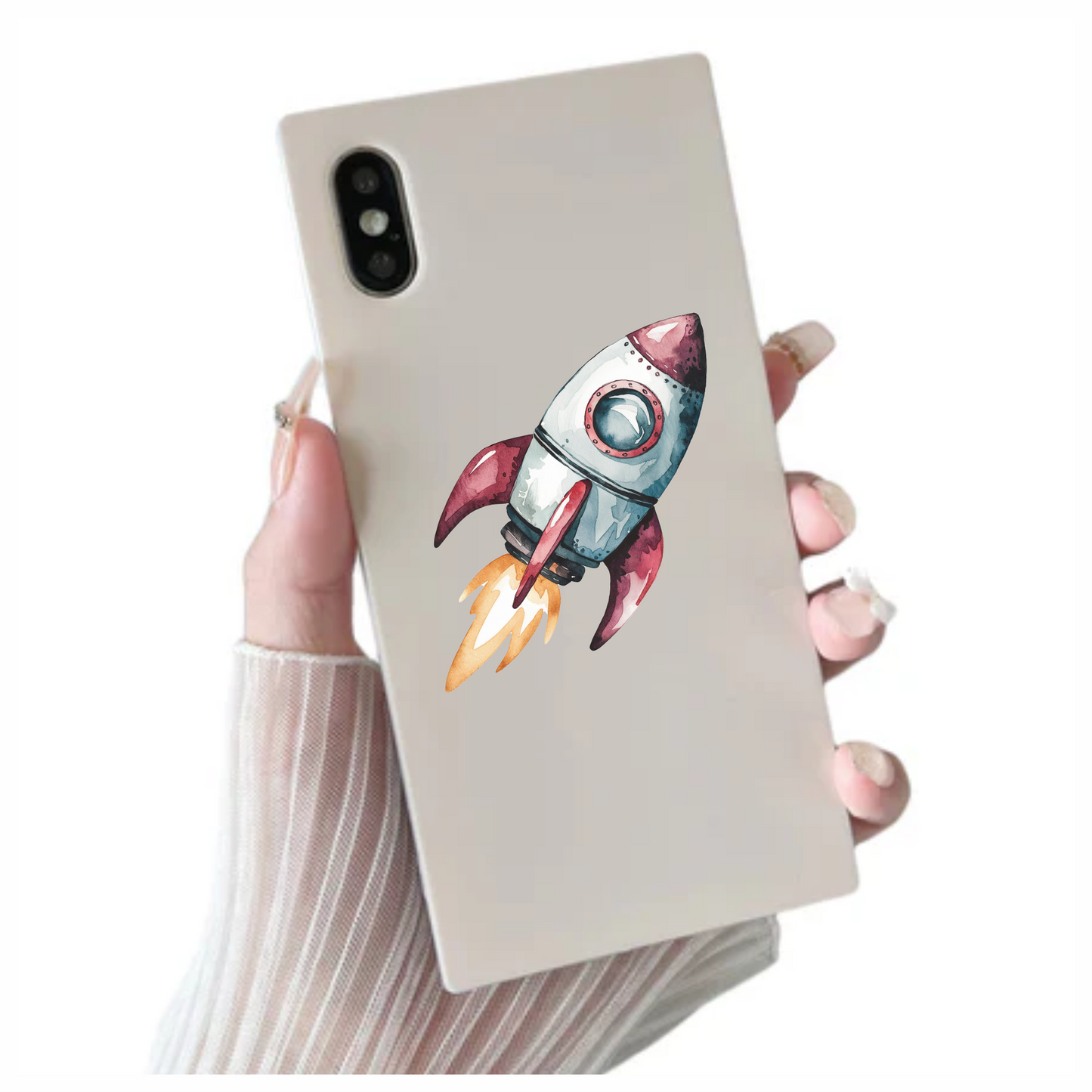 Rocket Ship Cartoon Illustration Red Vinyl Decal Sticker