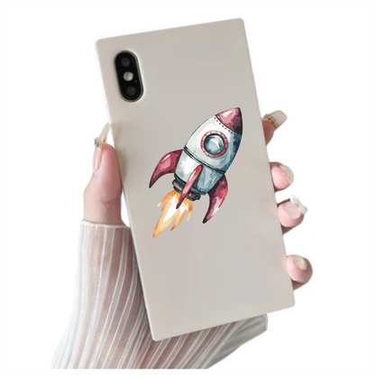 Rocket Ship Cartoon Illustration Red Vinyl Decal Sticker
