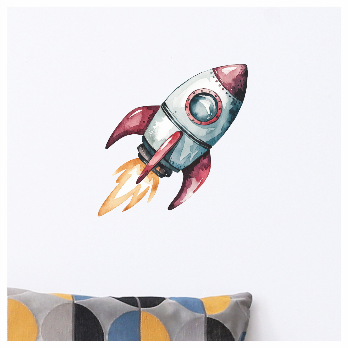 Rocket Ship Cartoon Illustration Red Vinyl Decal Sticker