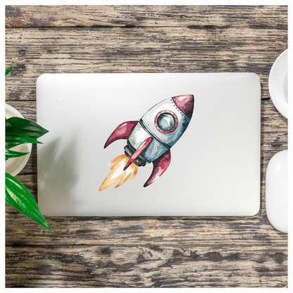 Rocket Ship Cartoon Illustration Red Vinyl Decal Sticker
