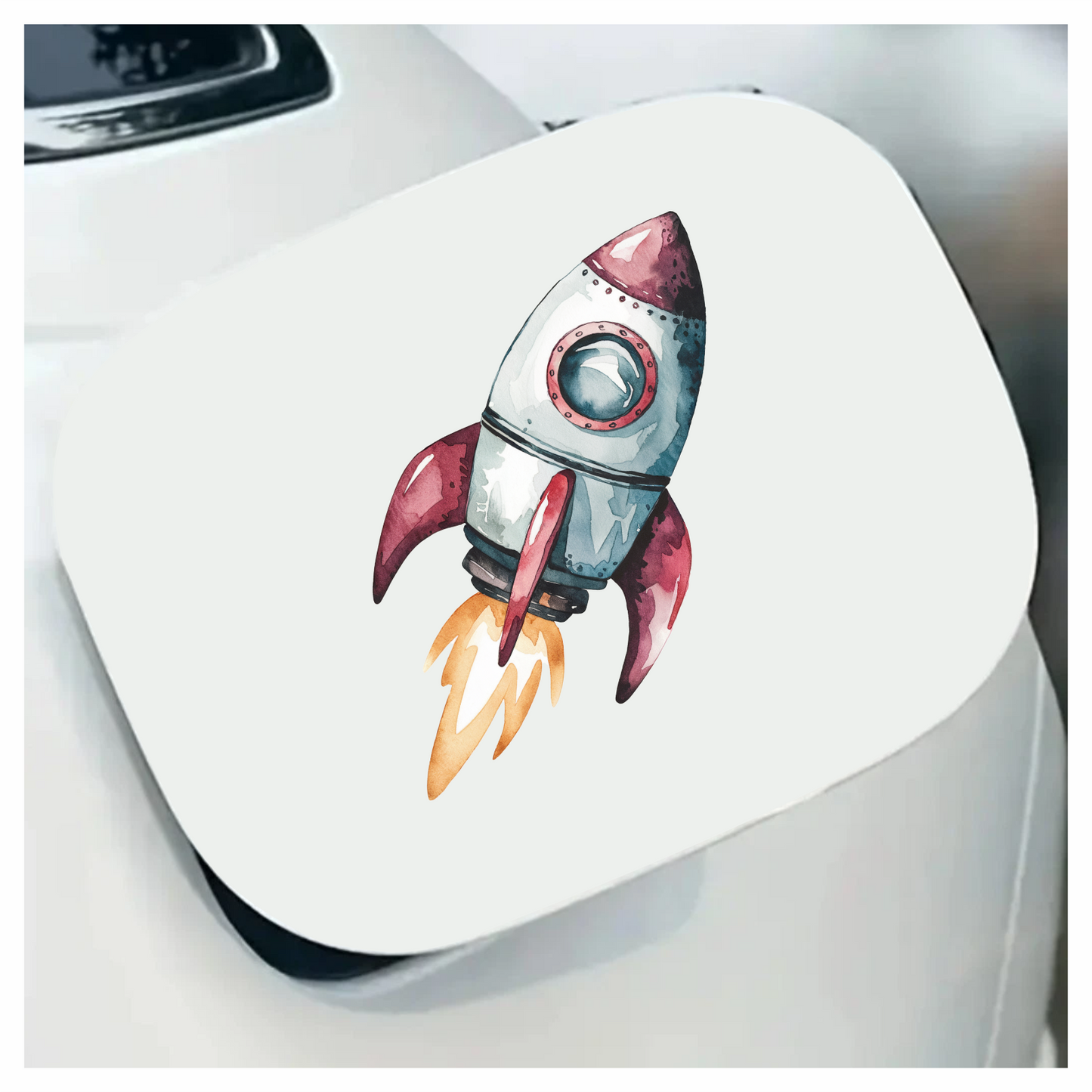 Rocket Ship Cartoon Illustration Red Vinyl Decal Sticker