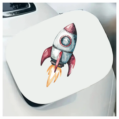 Rocket Ship Cartoon Illustration Red Vinyl Decal Sticker