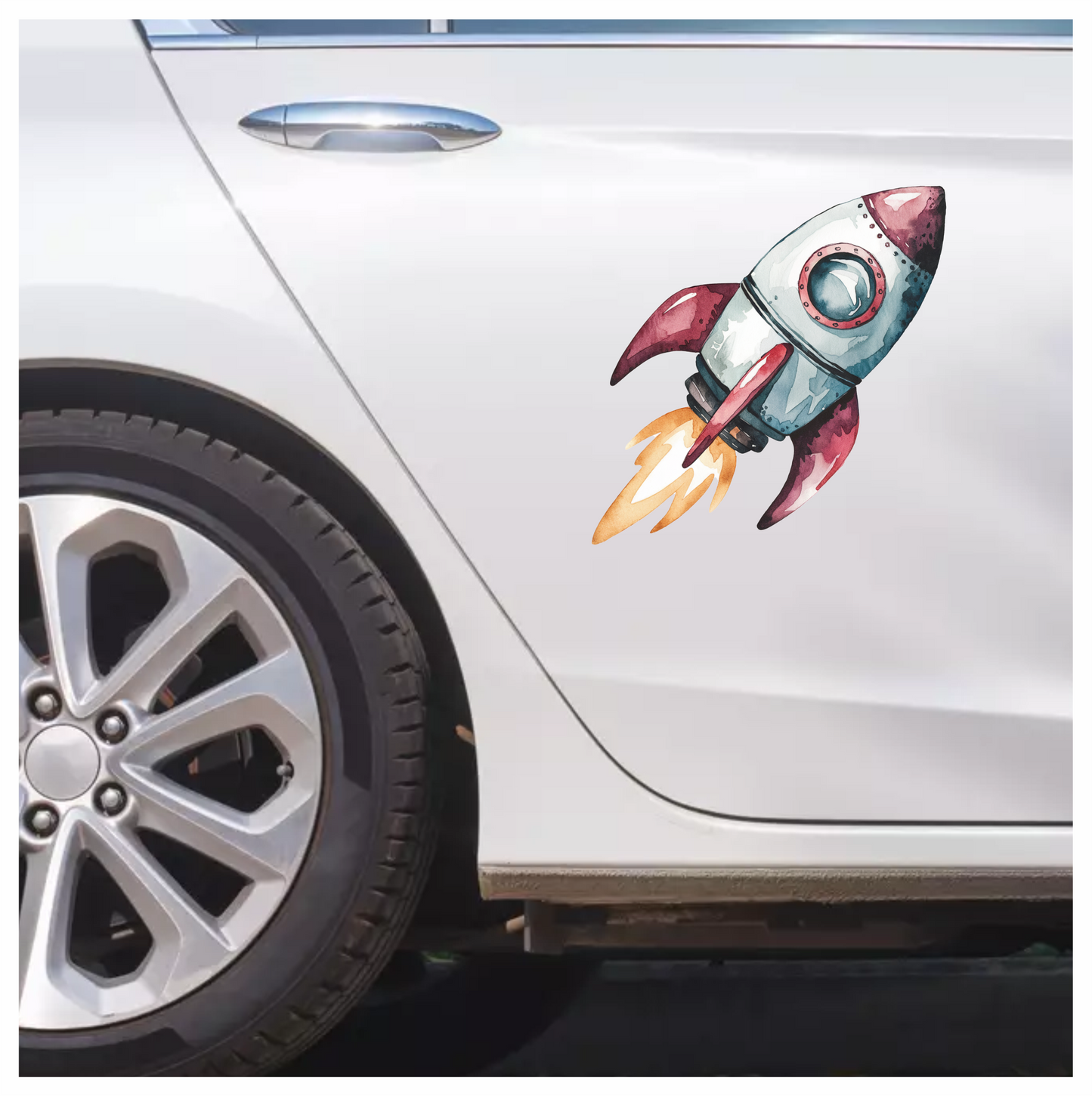 Rocket Ship Cartoon Illustration Red Vinyl Decal Sticker