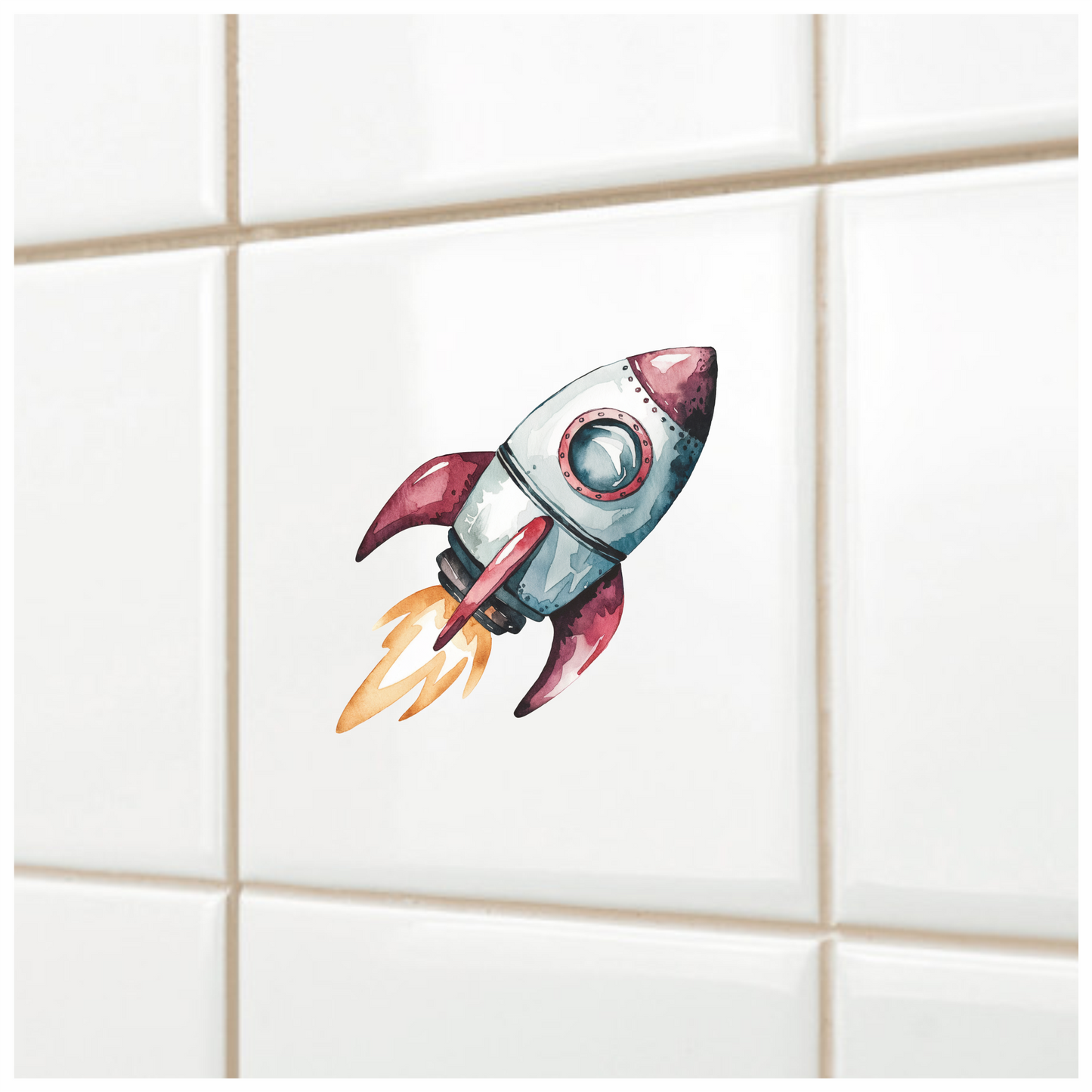 Rocket Ship Cartoon Illustration Red Vinyl Decal Sticker