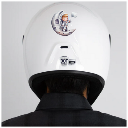 Astronaut Child Holding White Flag Moon Vinyl Decal Sticker