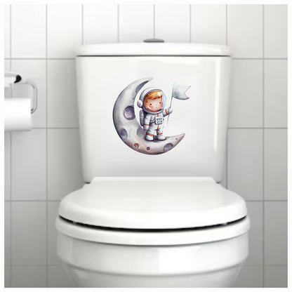 Astronaut Child Holding White Flag Moon Vinyl Decal Sticker