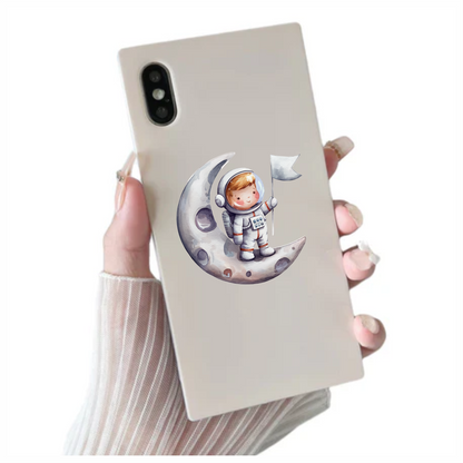 Astronaut Child Holding White Flag Moon Vinyl Decal Sticker