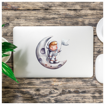 Astronaut Child Holding White Flag Moon Vinyl Decal Sticker