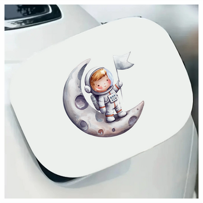 Astronaut Child Holding White Flag Moon Vinyl Decal Sticker