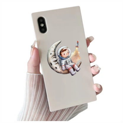 Astronaut Child Sitting On Grey Moon Vinyl Decal Sticker