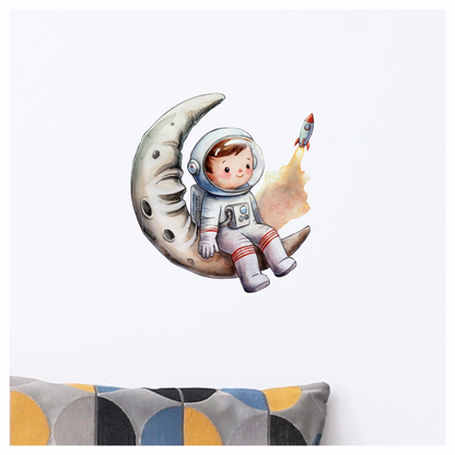Astronaut Child Sitting On Grey Moon Vinyl Decal Sticker
