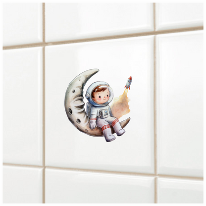 Astronaut Child Sitting On Grey Moon Vinyl Decal Sticker