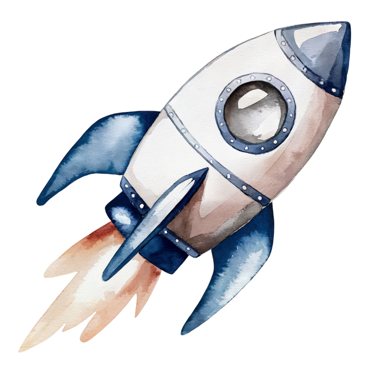 Watercolor illustration of a rocket ship on a white background vinyl sticker