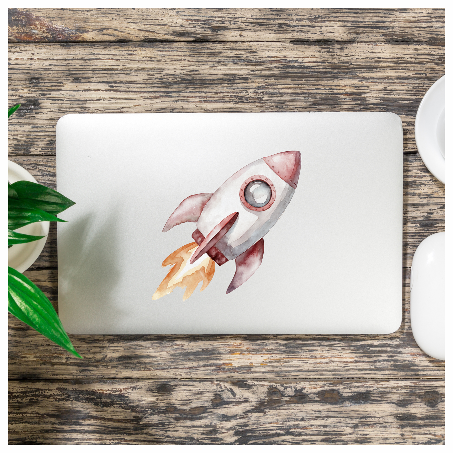 Rocket Ship Grey Flames Space Travel Vinyl Decal Sticker