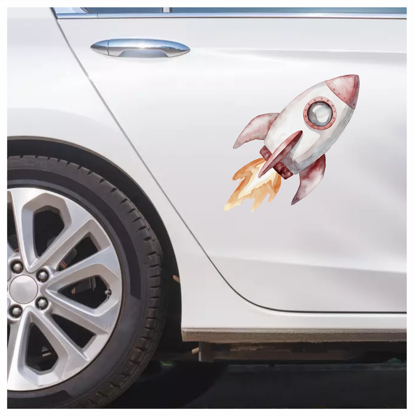 Rocket Ship Grey Flames Space Travel Vinyl Decal Sticker