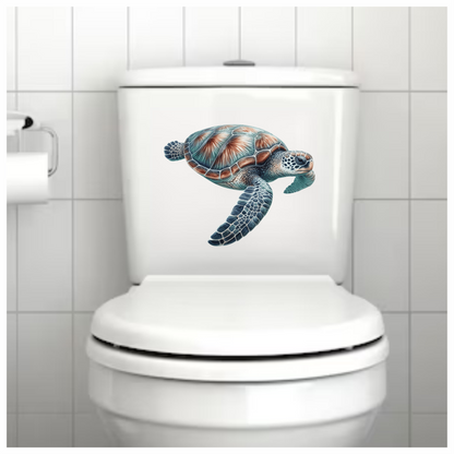 Sea Turtle Illustration With Blue Shell Vinyl Decal Sticker