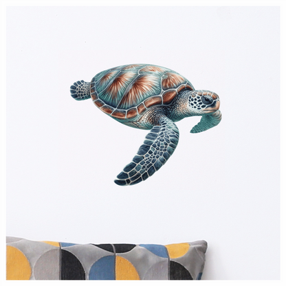 Sea Turtle Illustration With Blue Shell Vinyl Decal Sticker