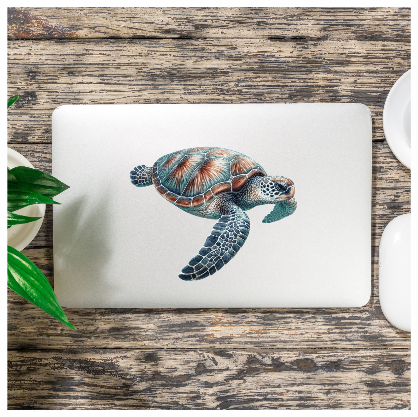 Sea Turtle Illustration With Blue Shell Vinyl Decal Sticker
