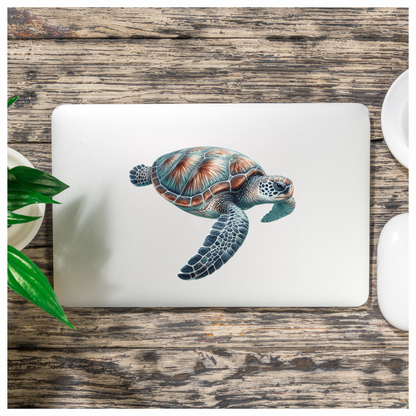 Sea Turtle Illustration With Blue Shell Vinyl Decal Sticker