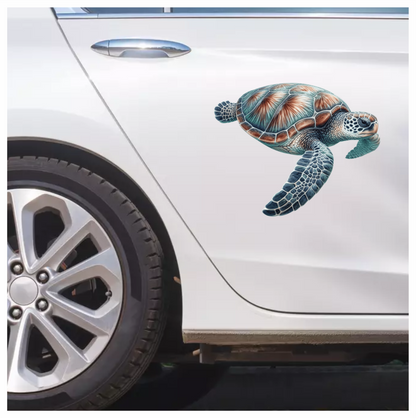 Sea Turtle Illustration With Blue Shell Vinyl Decal Sticker