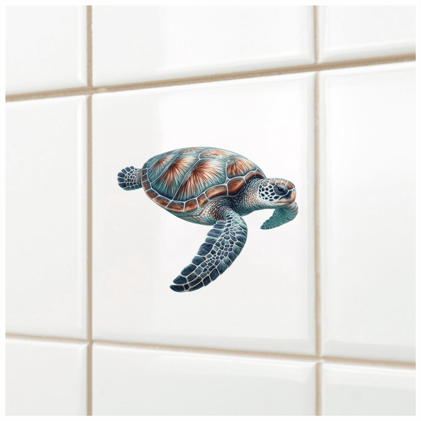 Sea Turtle Illustration With Blue Shell Vinyl Decal Sticker
