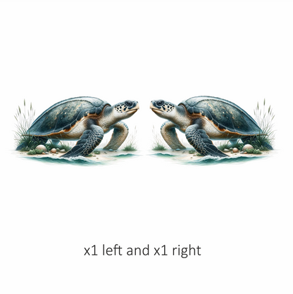Sea Turtle Walking On Sandy Beach Blue Vinyl Decal Sticker