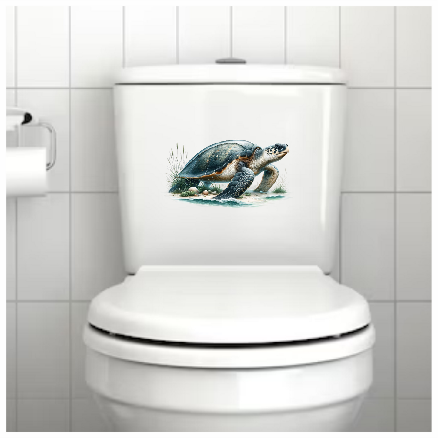 Sea Turtle Walking On Sandy Beach Blue Vinyl Decal Sticker