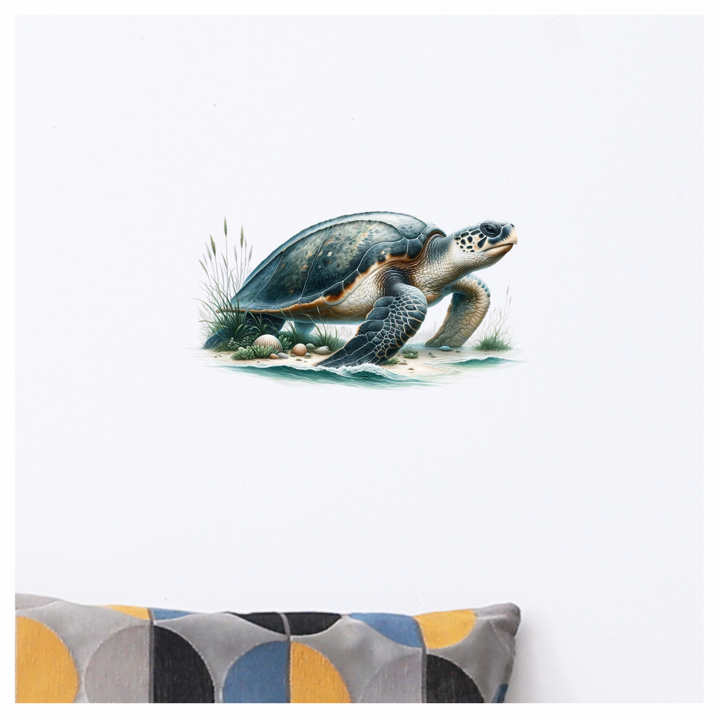Sea Turtle Walking On Sandy Beach Blue Vinyl Decal Sticker