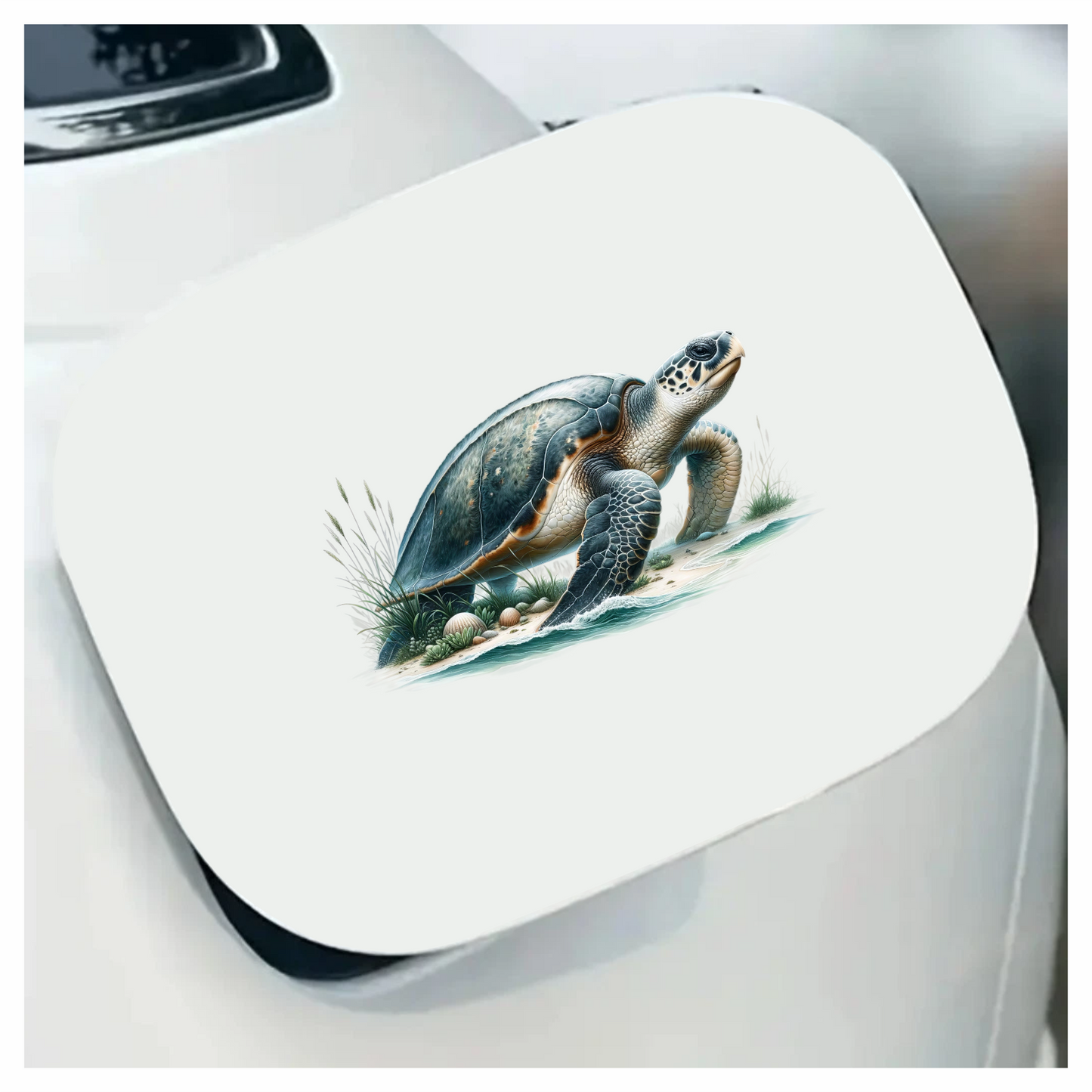Sea Turtle Walking On Sandy Beach Blue Vinyl Decal Sticker