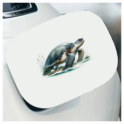 Sea Turtle Walking On Sandy Beach Blue Vinyl Decal Sticker