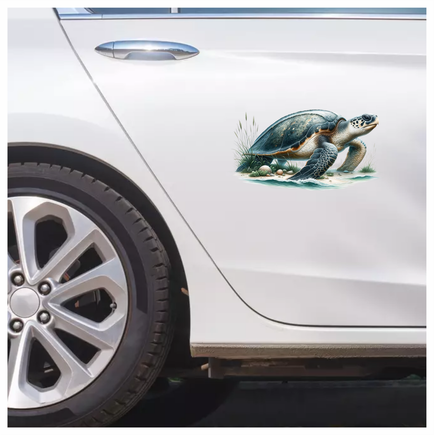 Sea Turtle Walking On Sandy Beach Blue Vinyl Decal Sticker