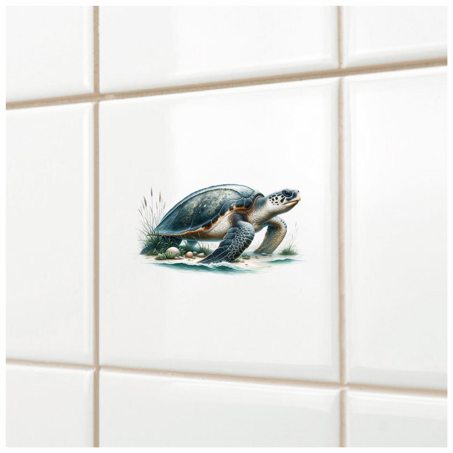 Sea Turtle Walking On Sandy Beach Blue Vinyl Decal Sticker