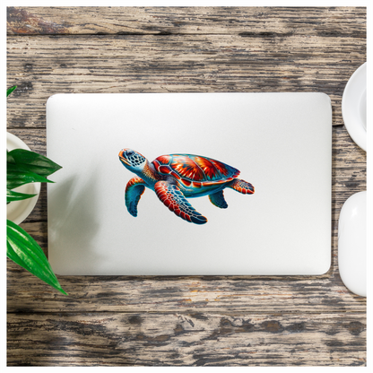 Sea Turtle With Red Pattern Vinyl Decal Sticker
