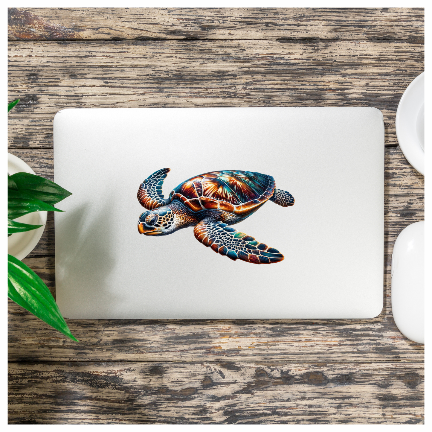 Sea Turtle With Orange Pattern Vinyl Decal Sticker