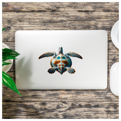 Sea Turtle Underwater View Orange Vinyl Decal Sticker