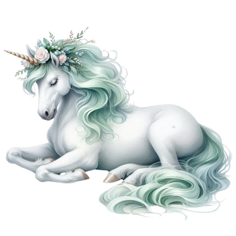 Fantasy unicorn with floral crown on a white background vinyl sticker