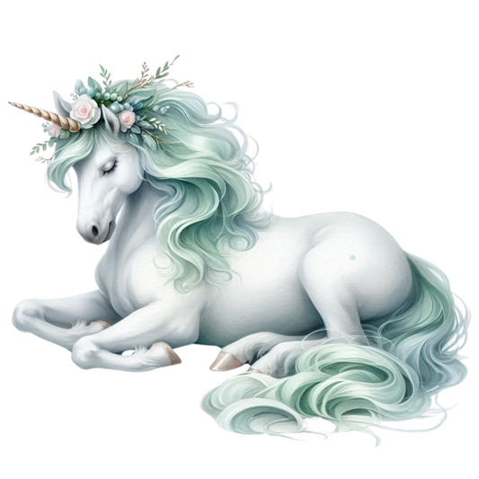 Fantasy unicorn with floral crown on a white background vinyl sticker