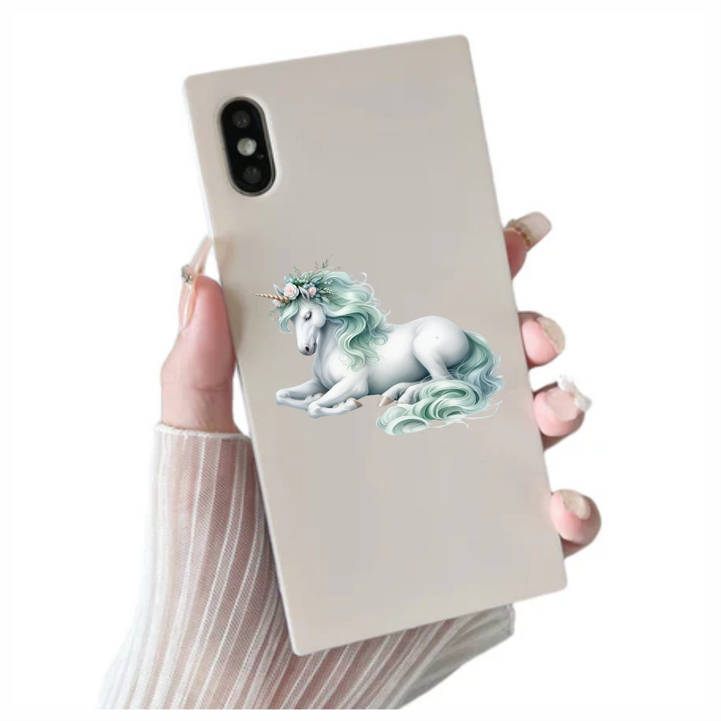 White Unicorn Horse With Pastel Flowers Vinyl Decal Sticker
