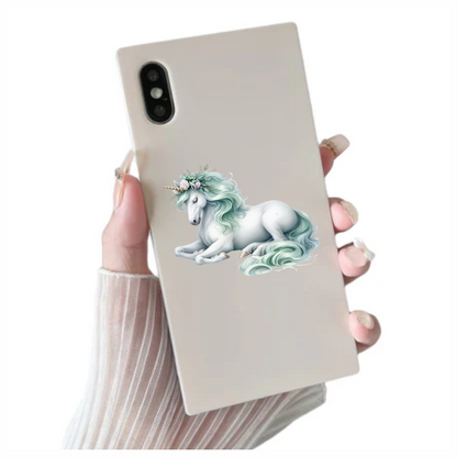 White Unicorn Horse With Pastel Flowers Vinyl Decal Sticker