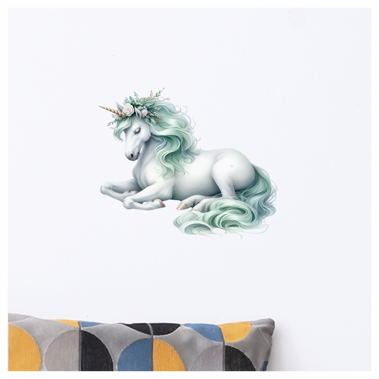 White Unicorn Horse With Pastel Flowers Vinyl Decal Sticker