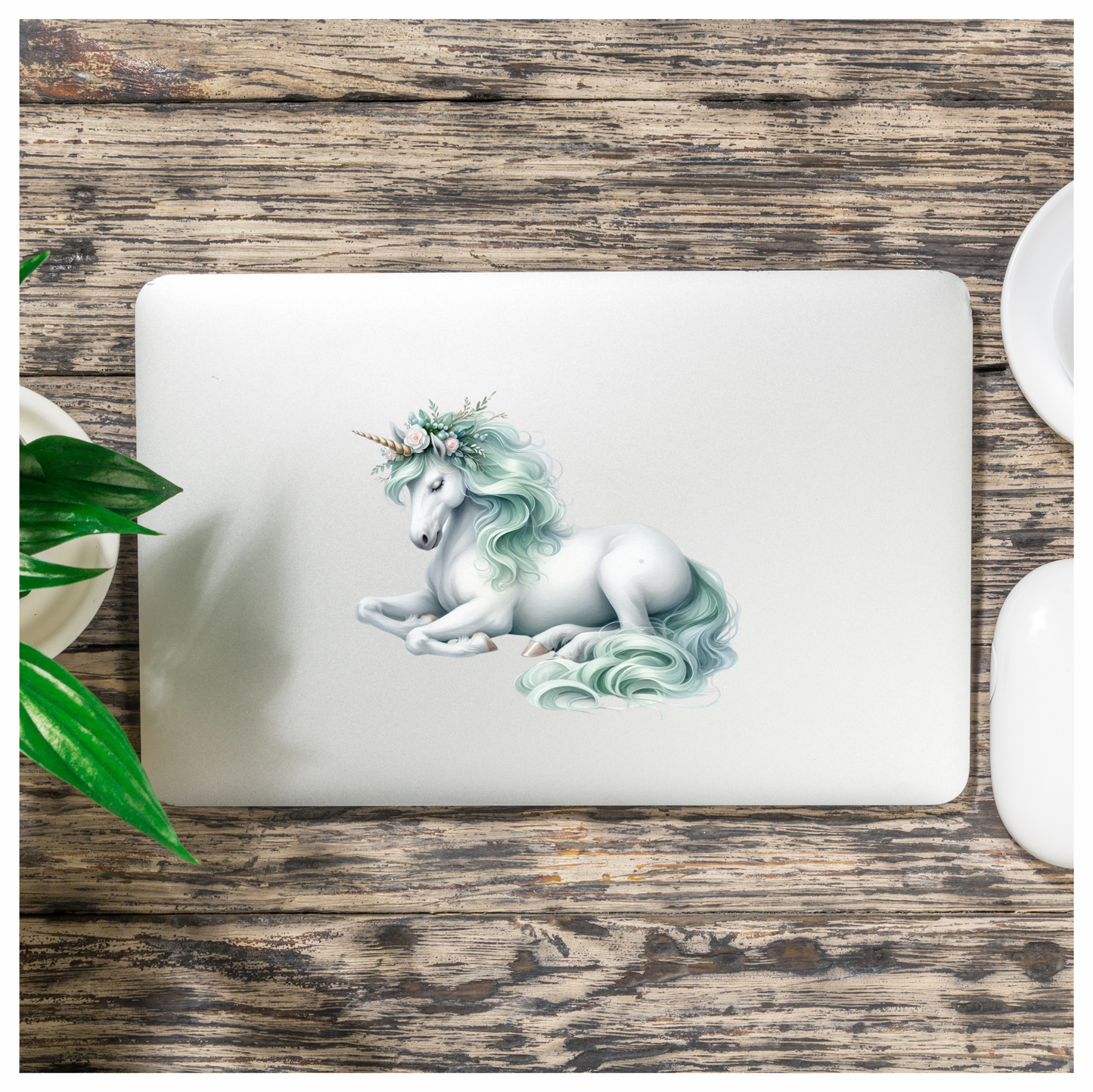 White Unicorn Horse With Pastel Flowers Vinyl Decal Sticker