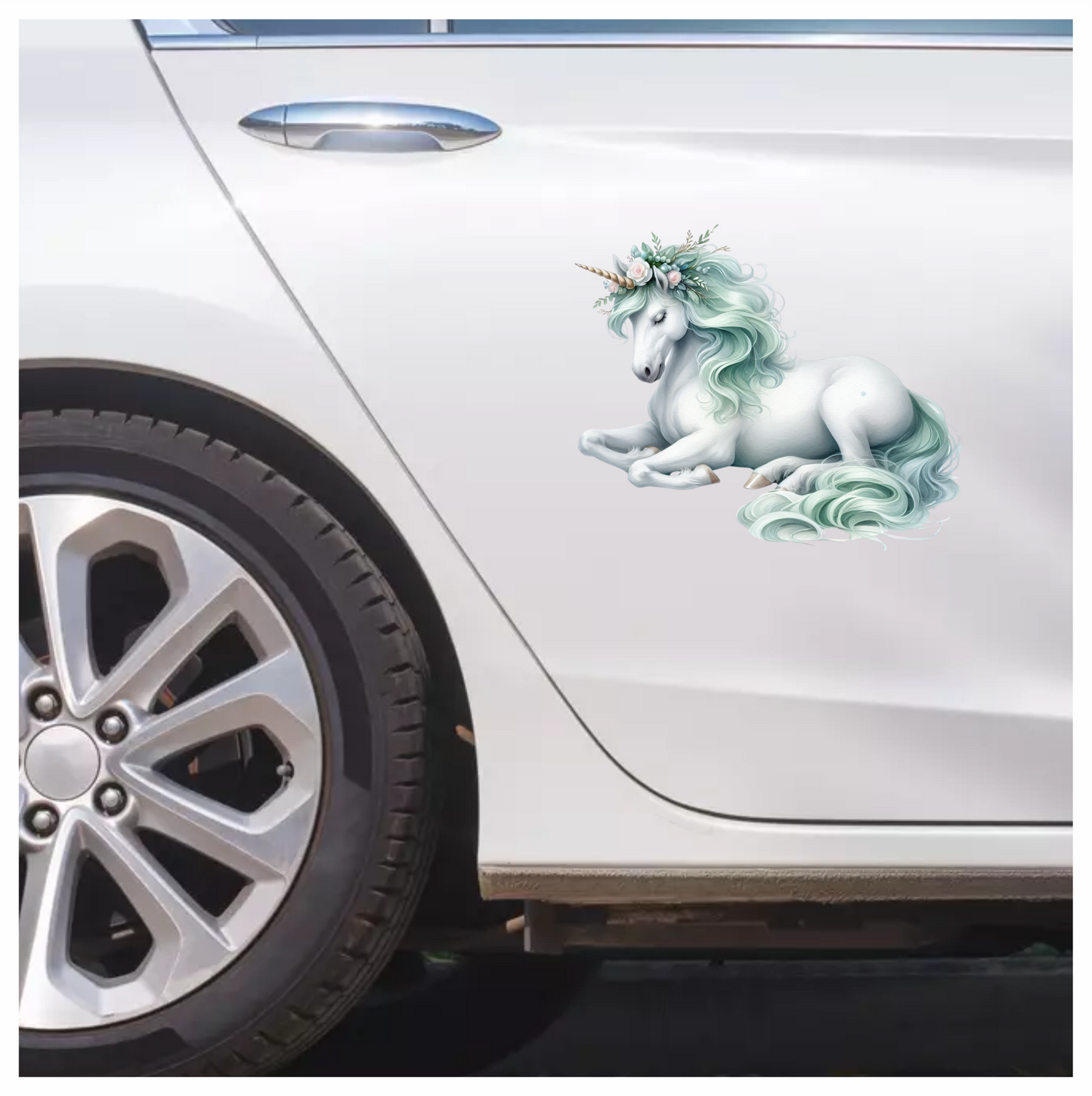 White Unicorn Horse With Pastel Flowers Vinyl Decal Sticker