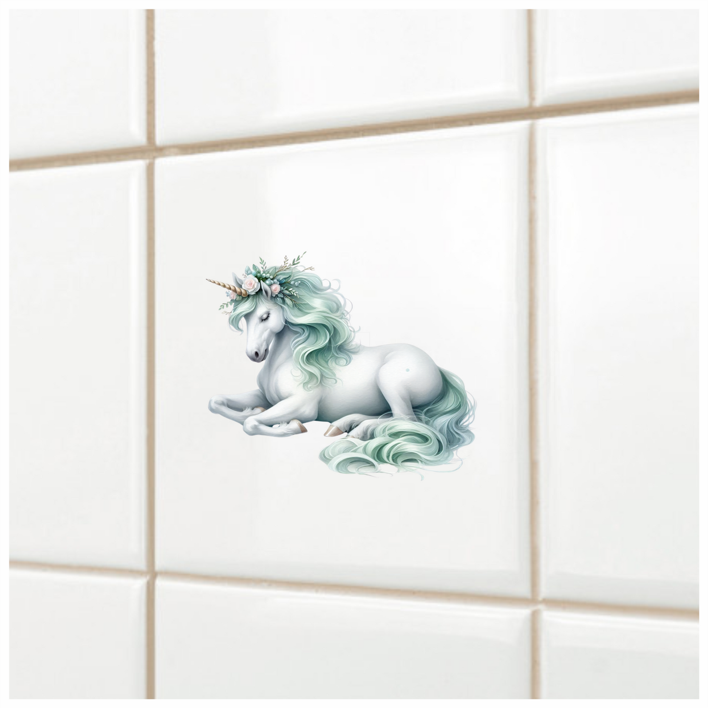 White Unicorn Horse With Pastel Flowers Vinyl Decal Sticker