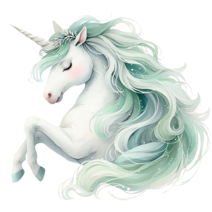 Unicorn with pastel green mane on a white background vinyl sticker