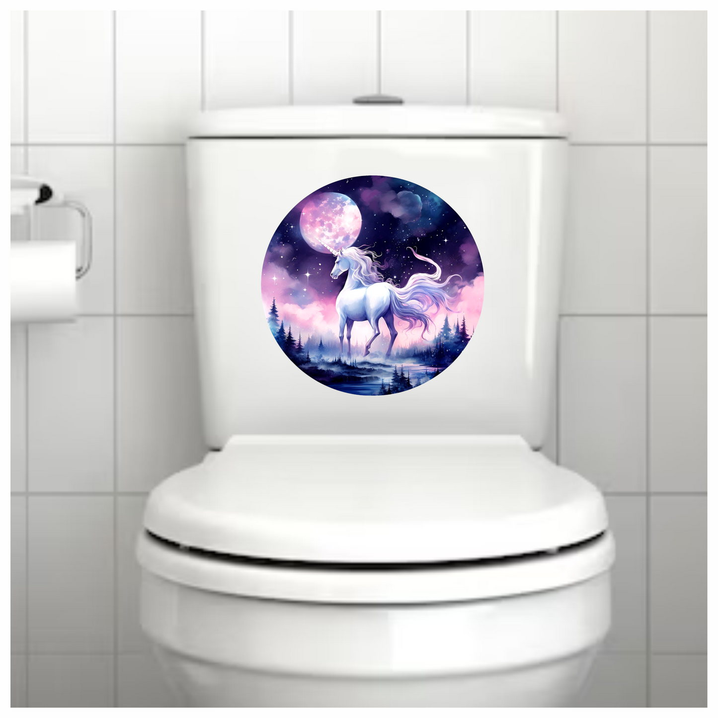 White Unicorn Under Moonlit Sky Vinyl Decal Sticker