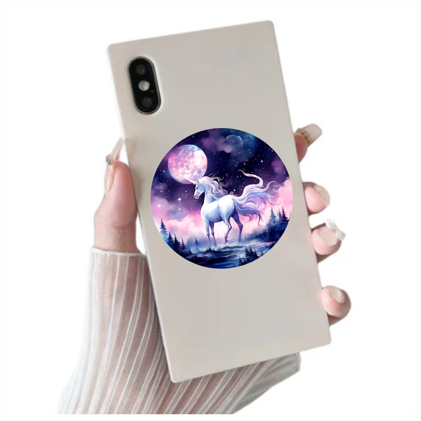 White Unicorn Under Moonlit Sky Vinyl Decal Sticker